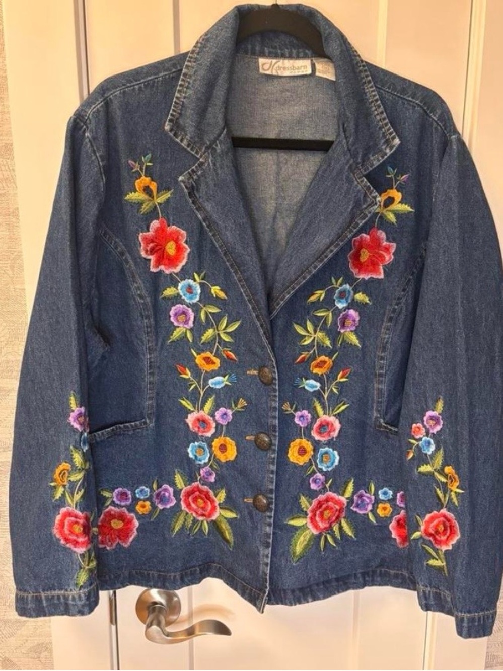 VTG Dress Barn Denim Barn Chore Jacket Floral Embroidery 90's Size 1X